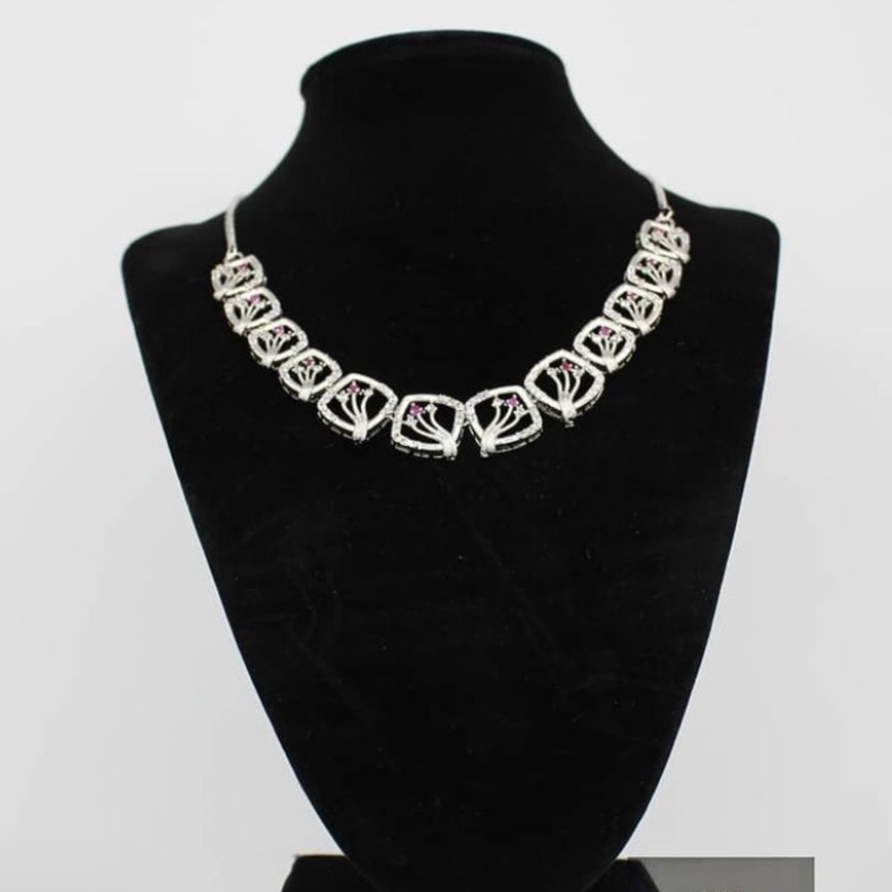 Premium Quality  white  ad  stone necklace set in silver finish❤